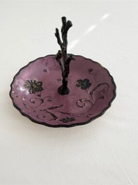 Cynthia Rowley Purple Enamel Bird & Branch Jewelry Ring holder bowl tray